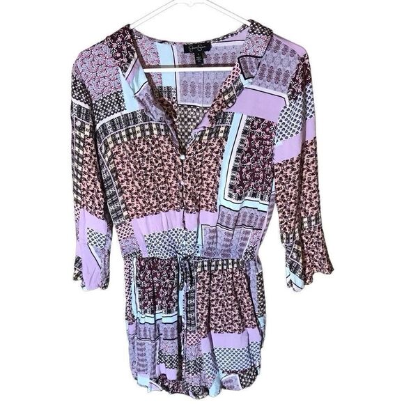 Jessica Simpson shortall jumpsuit SZ small purple pink patchwork ruffle 1pc - Picture 1 of 7
